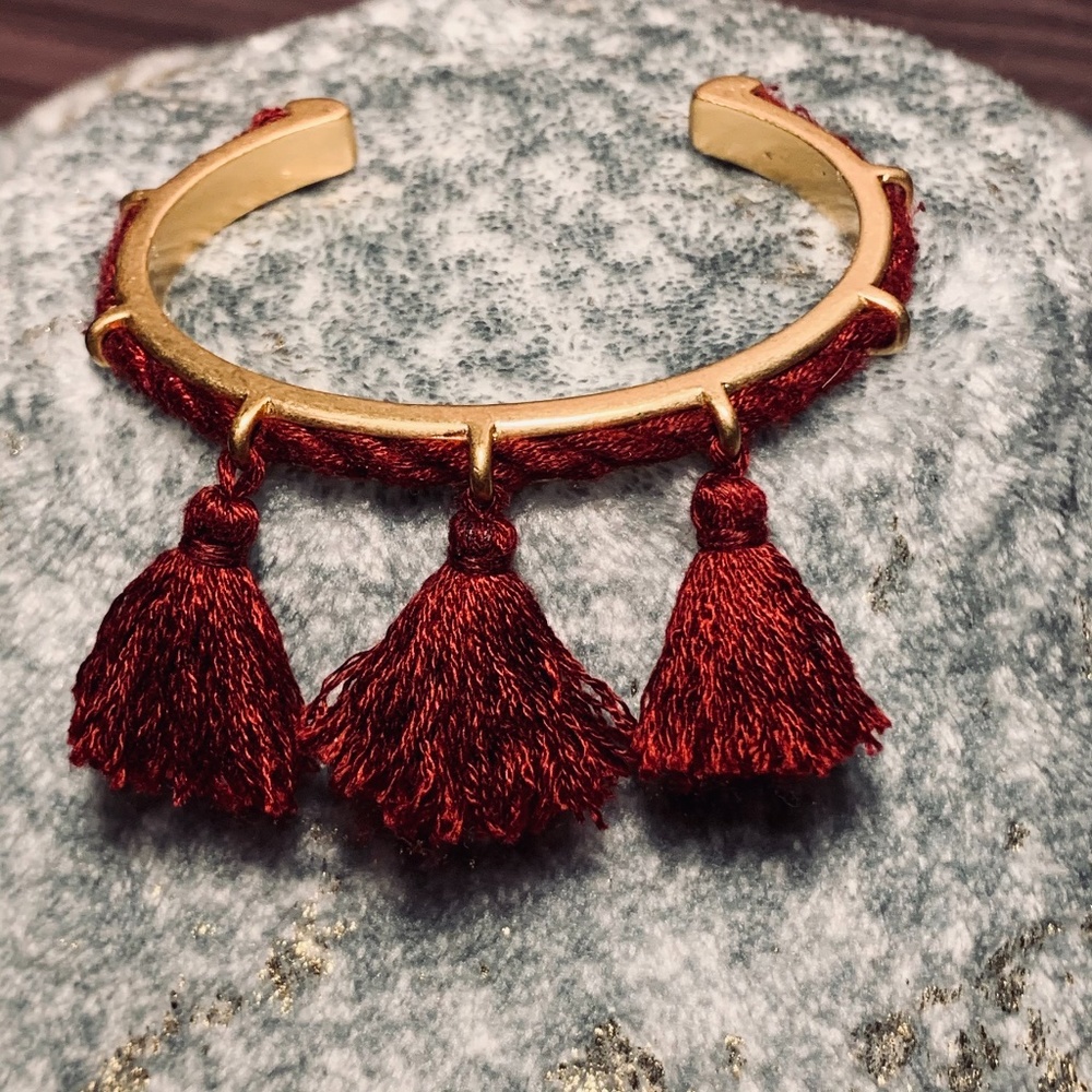 Madewell Tassle Cuff | Gold/  Maroon Thread